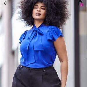 Size 20w ELOQUII FLUTTER SLEEVE TIE NECK BLOUSE NWT